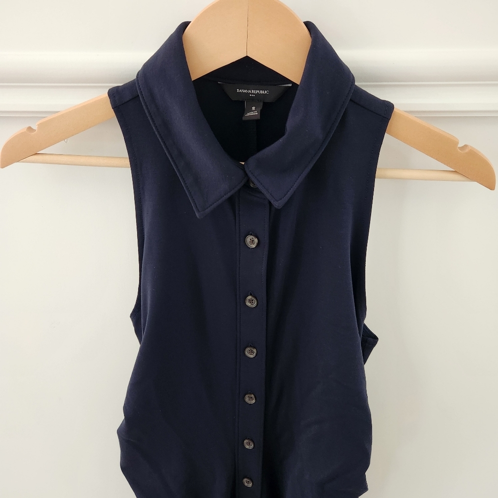 Sleeveless Navy Button-Front Midi Dress - Picture 5 of 14